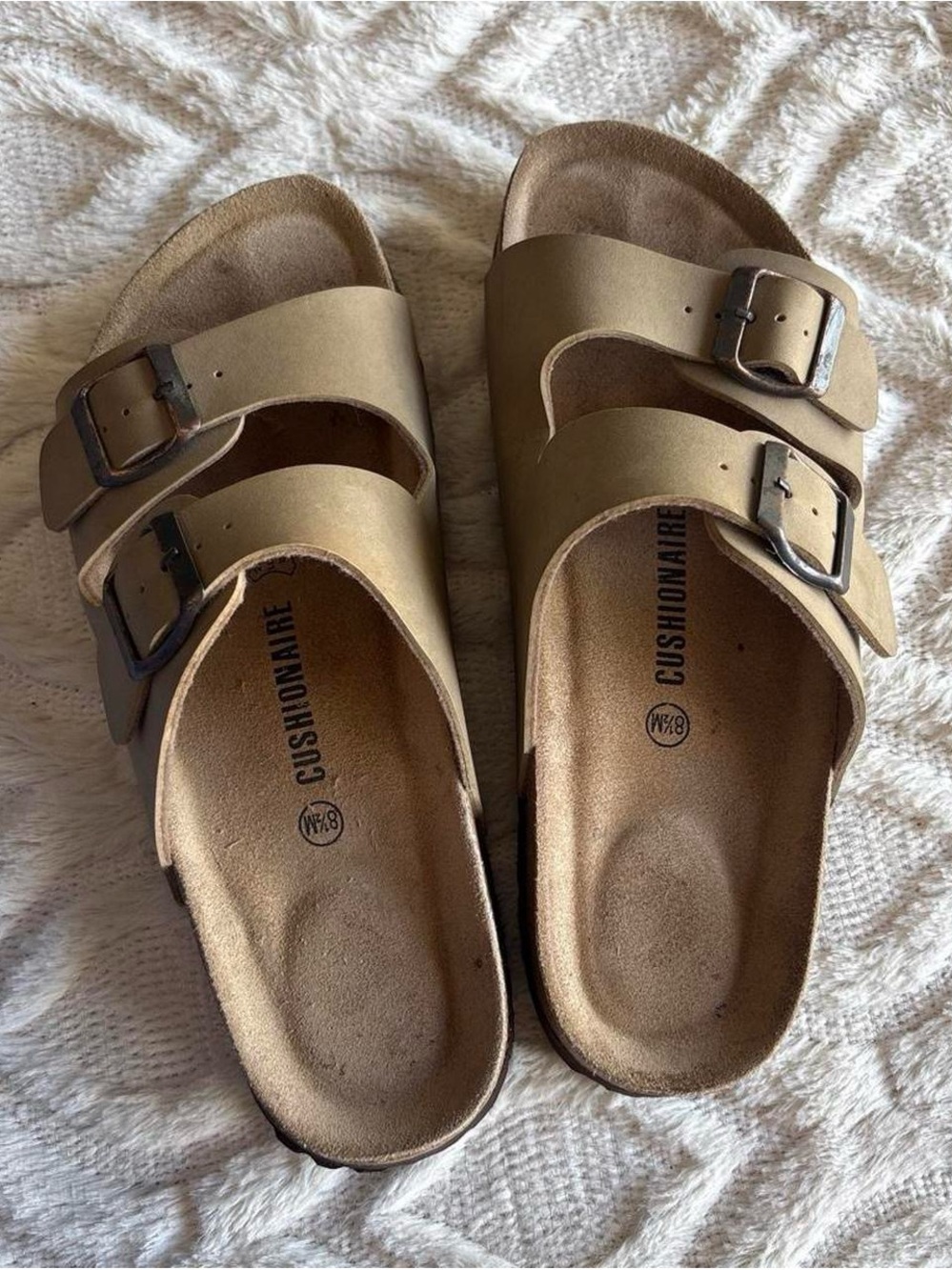 Double-Buckle Women’s Sandals in Metallic Taupe - Cushionaire